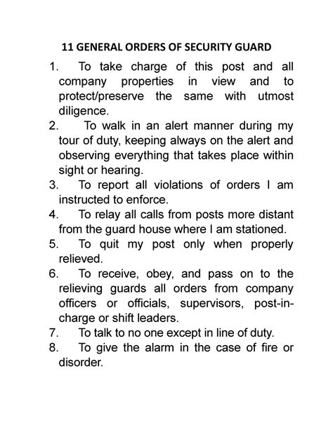 code of ethics of security guard english tagalog|11 General Orders of Security Guard .
